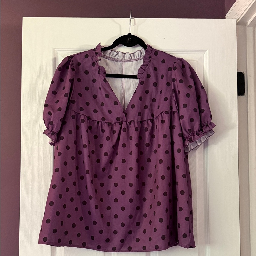 SHEIN Purple Polka Dot Puff Sleeve Blouse